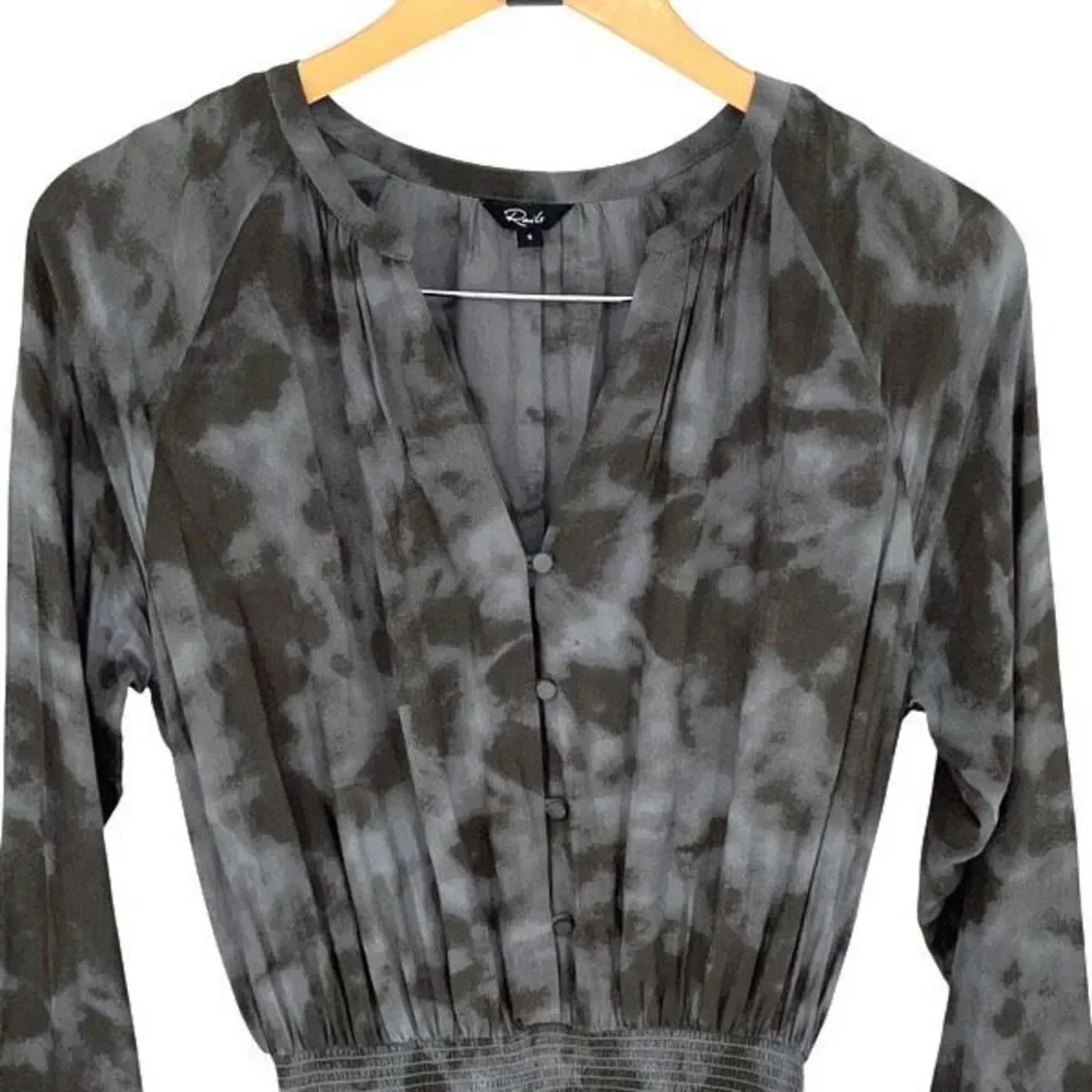 Rails Womens Long Sleeve Slate Tie Dye Jasmine Mini Dress Gray‎ Small NWOT